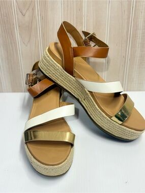 Tommy Hilfiger White, Tan & Gold Espadrille Platform Sandals